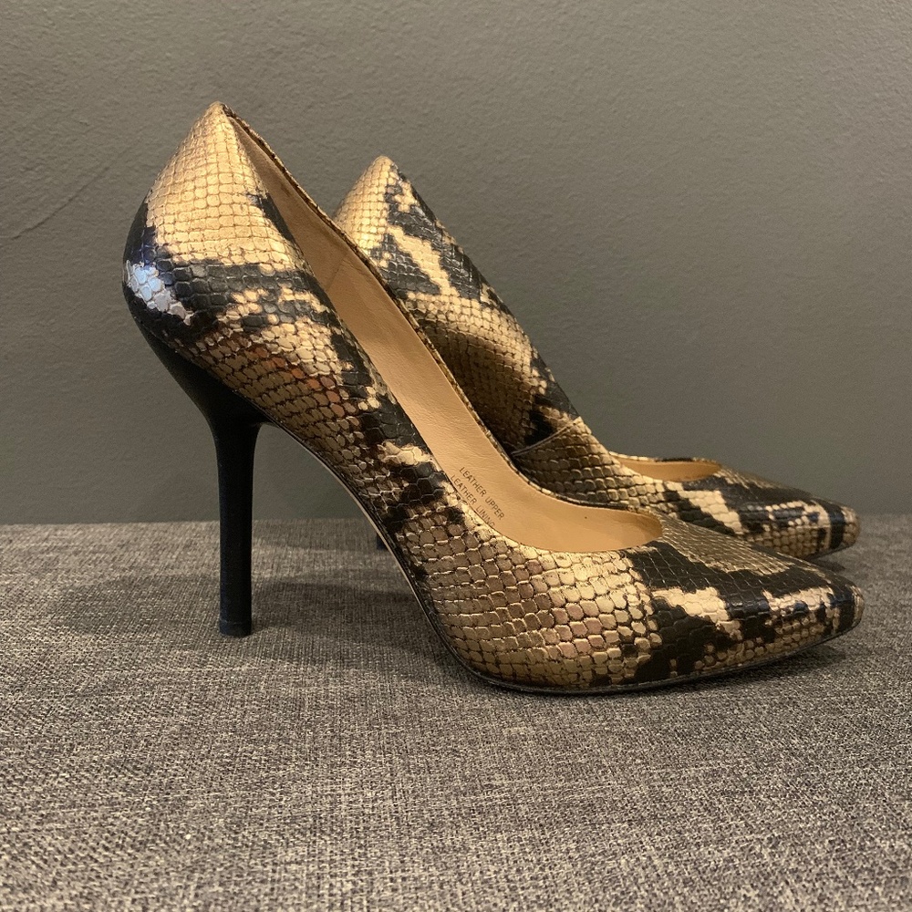 Via Spiga Golden Brown Snake Skin Pattern, High Heel, 7M
